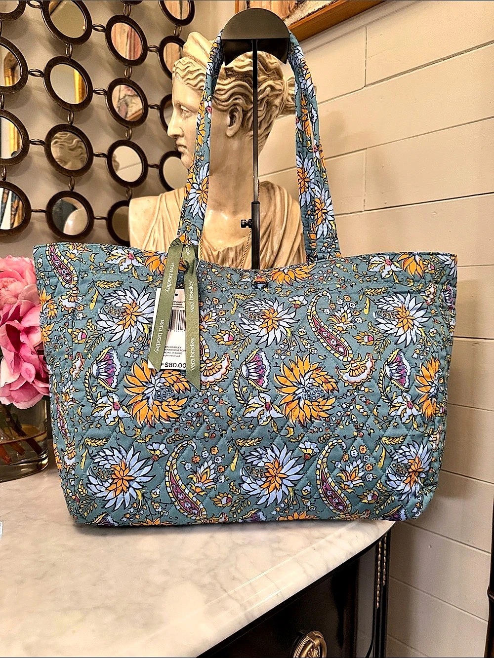 Vera Bradley NWT SM Hathaway Tote Gemstone Paisley Floral Blue & Orange Purple